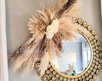 Pampas Mirror Surround, Pampas Salon Decor, Nursery Decor Arch Arrangement, Event Backdrop Floral, Baby Shower Decor Neon Pampas Arrangement