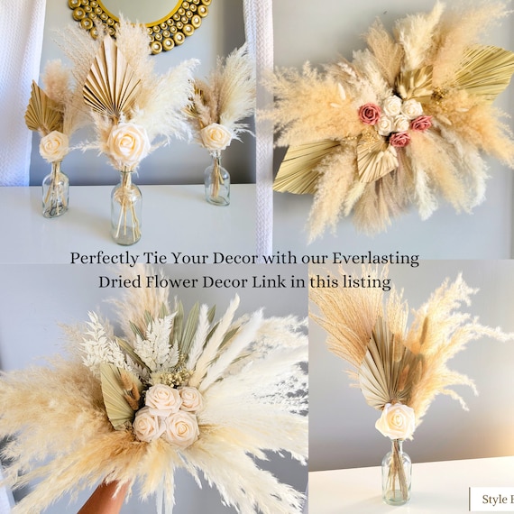 Ivory Gold Neutral Boho Pampas Wedding Bouquet - Dried Flowers Forever