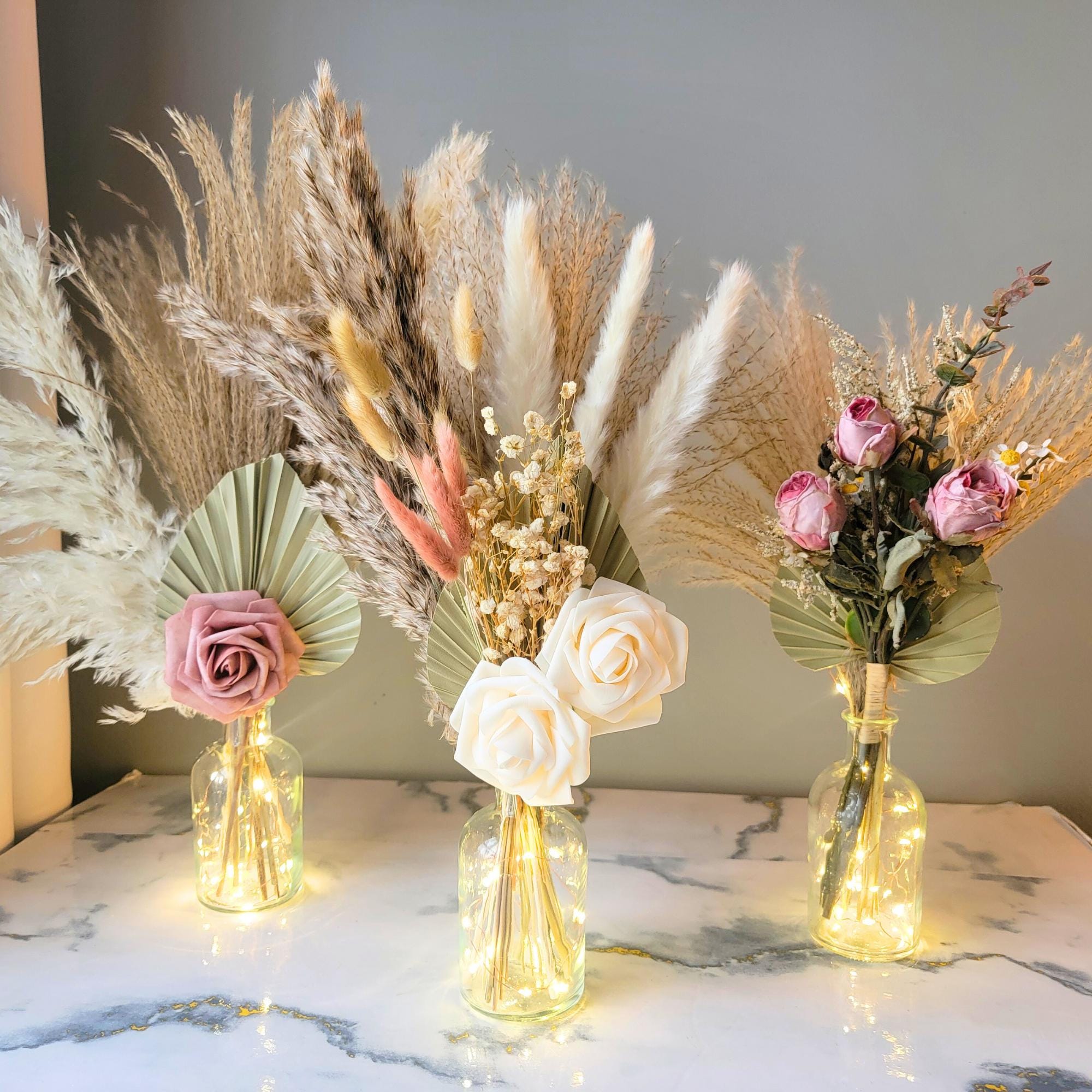 Colorful Pampas Grass Decor - White Dried Arrangements For Weddings, Baby