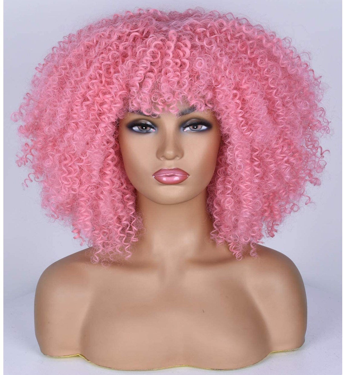 Pink Curly Afro Synthetic Wig Etsy