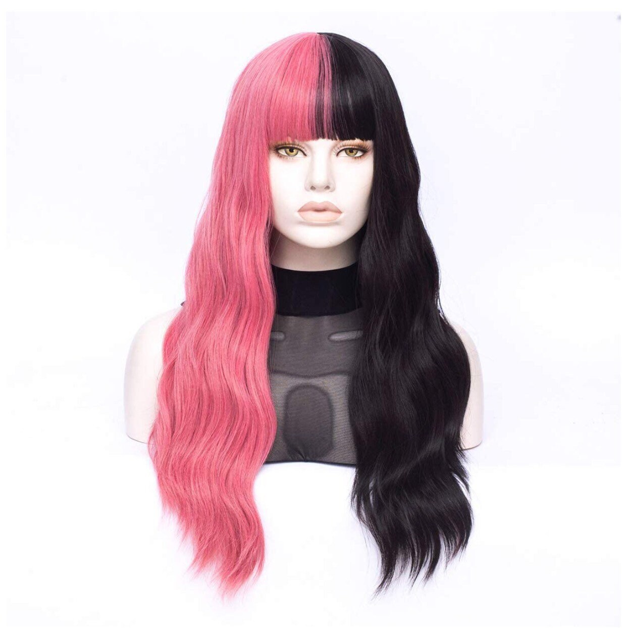 Black and Baby Pink 16 Inch Wig With Bangs Etsy UK