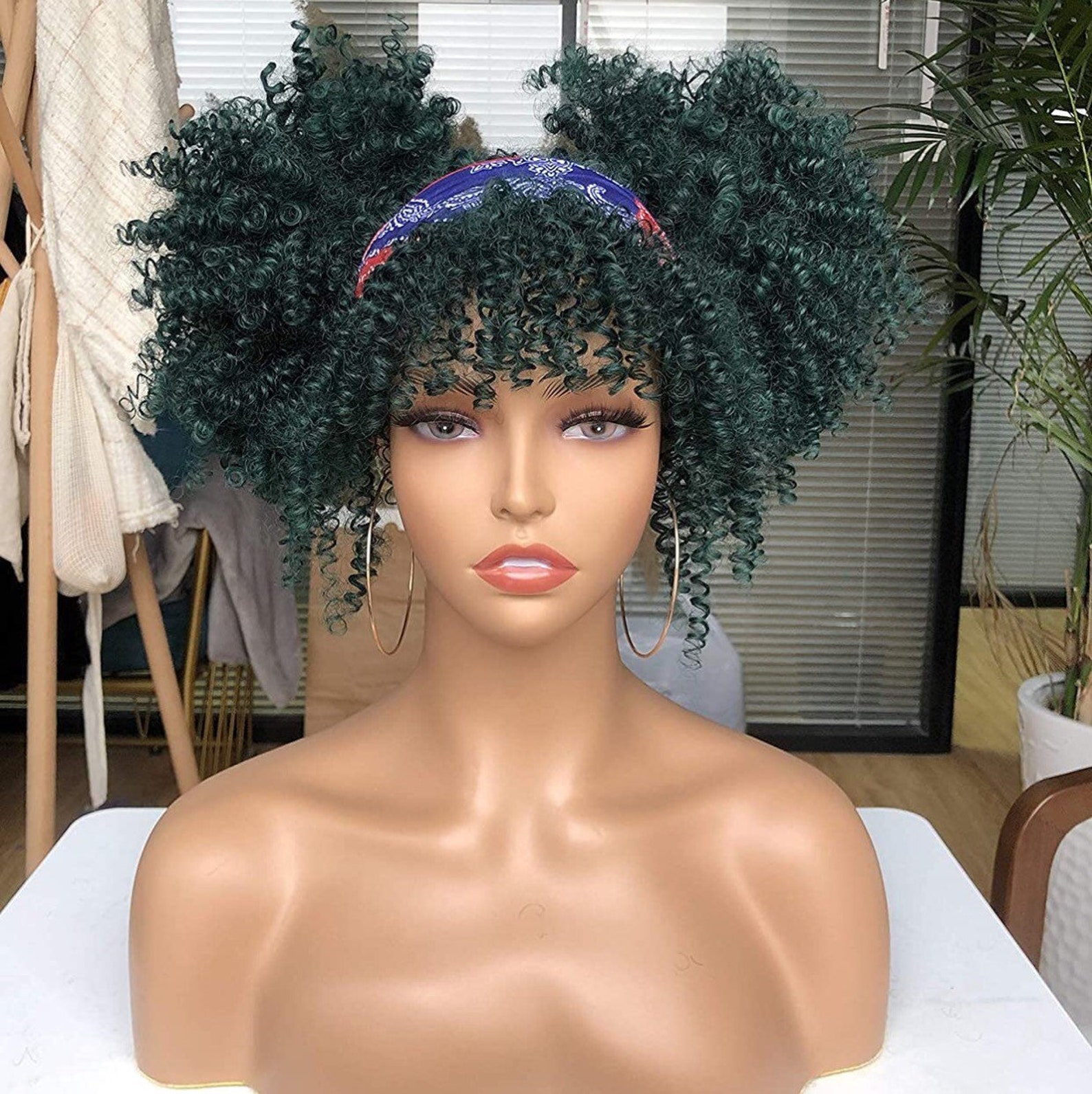 Hunter Green Curly Afro Style Synthetic Wig Etsy
