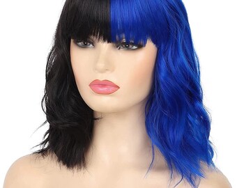 Half Black Half Blue Wig Etsy