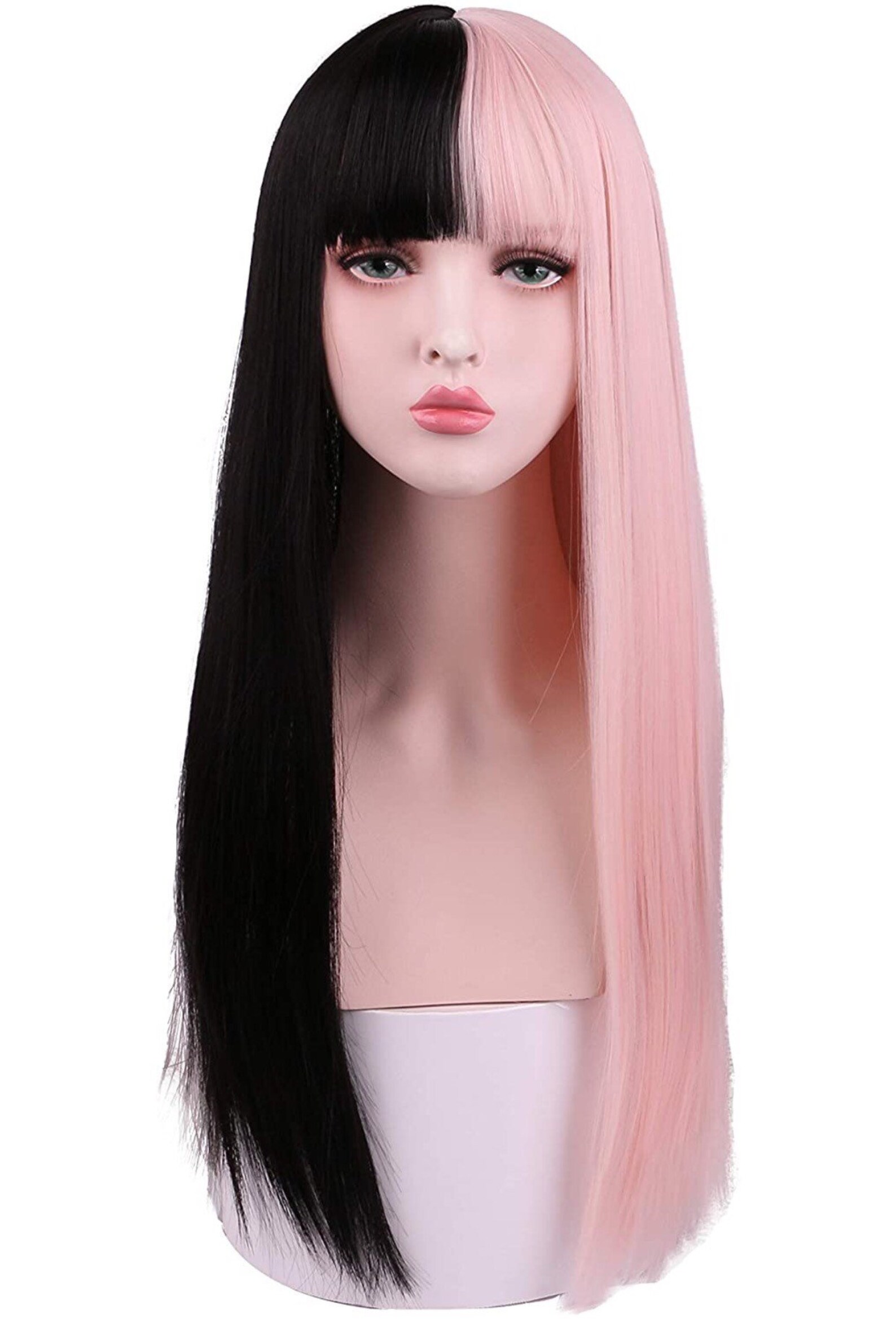 Black and Baby Pink 18 Inch Wig With Bangs Etsy