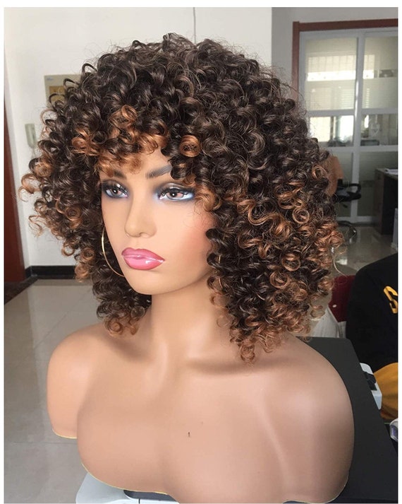 Brown Ombré Curly Afro Style Synthetic Wig | Etsy