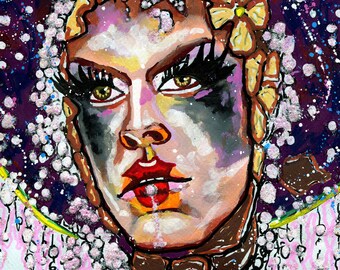 Utica Queen från Rupauls Drag Race - A4- eller A3-tryck av min originala akrylporträttmålning