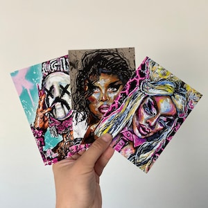 NOVO*** Pacote com 3 cartões postais de arte Rupauls Drag race de minhas pinturas originais - tamanho A6