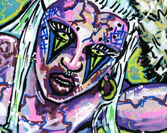 Dollya Black van Dragula - A4 of A3 print van mijn originele acryl portret schilderij