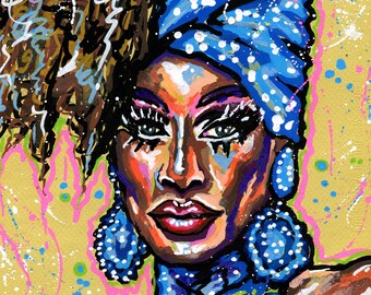 Jaida Essence Hall från Rupauls Drag Race - A4- eller A3-tryck av min originala akrylporträttmålning