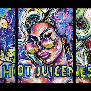 HOT JUICENESS - extra rare one of a kind triptych (3) prints of my originals paintings! (3 x A4 or A3 sized prints)