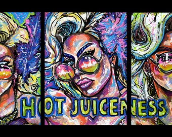HOT JUICENESS - extra rare one of a kind triptych (3) prints of my originals paintings! (3 x A4 or A3 sized prints)