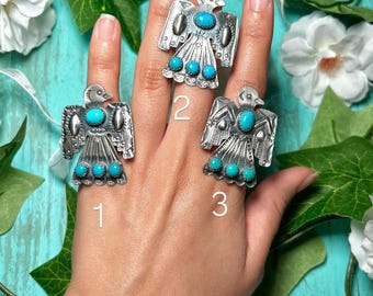 Tim Yazzie Kingman Turquoise & Sterling Silver Adjustable Ring - Etsy