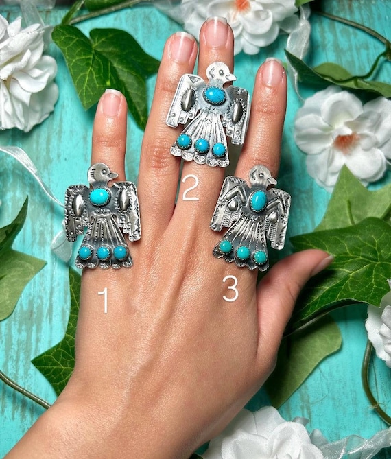 Tim Yazzie Kingman Turquoise & Sterling Silver Adjustable Ring - Etsy