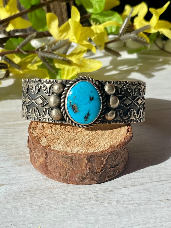 Vintage Kevin Ramone Kingman Turquoise & Sterling Silver Cuff