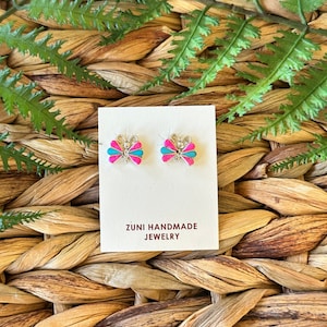 Zuni Handmade Multi Stone & Sterling Silver Post Butterfly Earrings