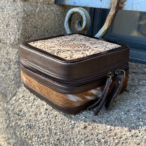 Genuine Tooled Leather Cowhide Jewelry Box