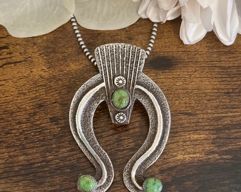 Double Yei Kachina Native American Navajo Turquoise Sterling Silver Naja Necklace Double Yei Kachina Native American Navajo Turquoise Sterling Silver Naja Necklace