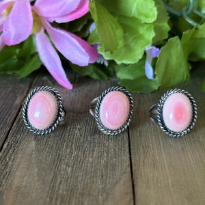 Navajo Made Pink Conch & Sterling Silver Ring
