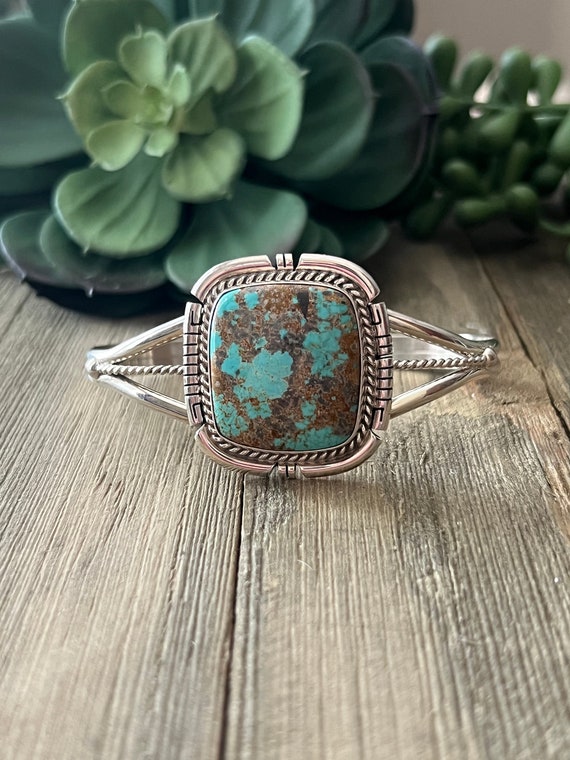 Striking Vintage Native American Jewelry Navajo Tom David Sterling Silver Turquoise Bracelet Old Striking Vintage Native American Jewelry Navajo Tom David Sterling Silver Turquoise Bracelet Old