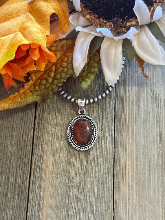 Southwest Handmade Amber & Sterling Silver Pendant