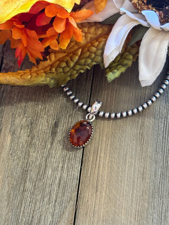 Southwest Handmade Amber & Sterling Silver Pendant - image 3