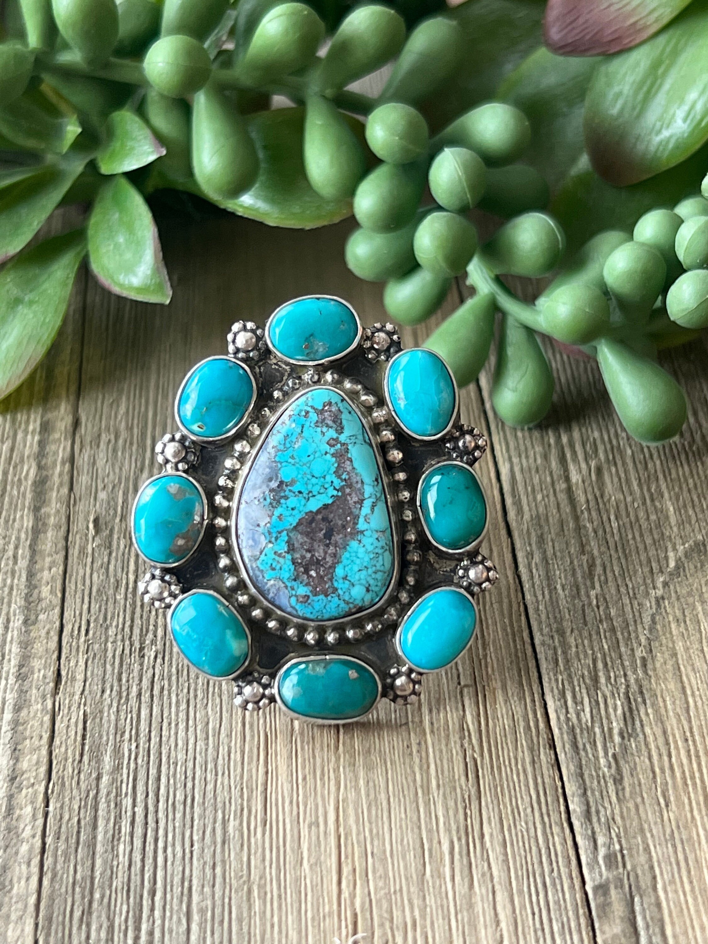 Chris Etsitty Kingman Turquoise & Sterling Silver Ring Size