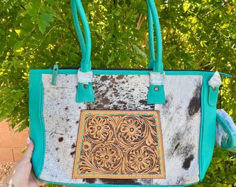 Genuine Tooled Leather & Cowhide Purse