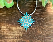 Zuni Made Turquoise Sterling Silver Needlepoint Pin Pendant