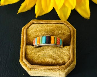 Allen Lee Multi Stone & Sterling Silver Ring Size 12.25