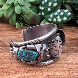Vintage Navajo Turquoise & Sterling Silver Watch Cuff Bracelet