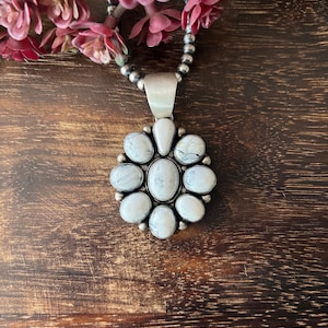 Navajo White Buffalo & Sterling Silver Cluster Pendant