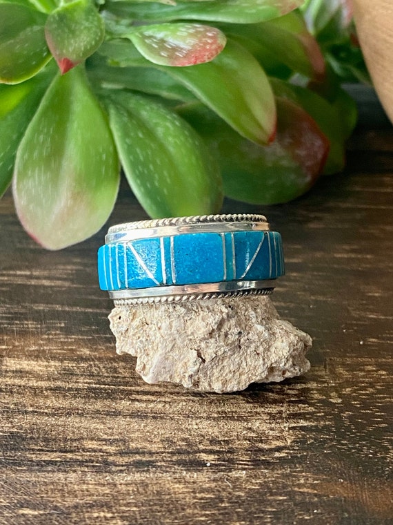 Navajo Made Kingman Turquoise & Sterling Silver I… - image 1