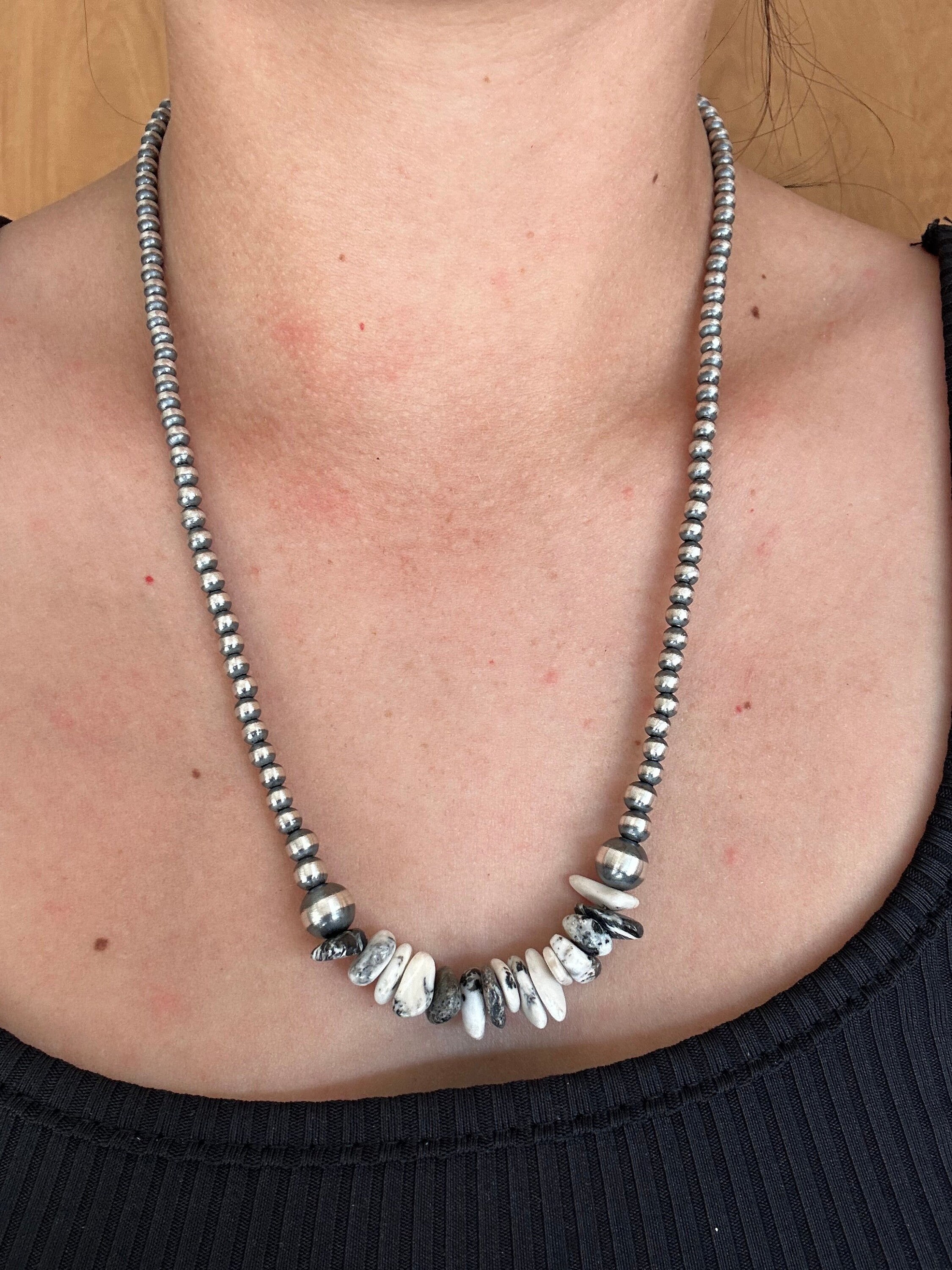 Navajo Strung White Buffalo & Sterling Silver 4 MM Pearl Necklaces