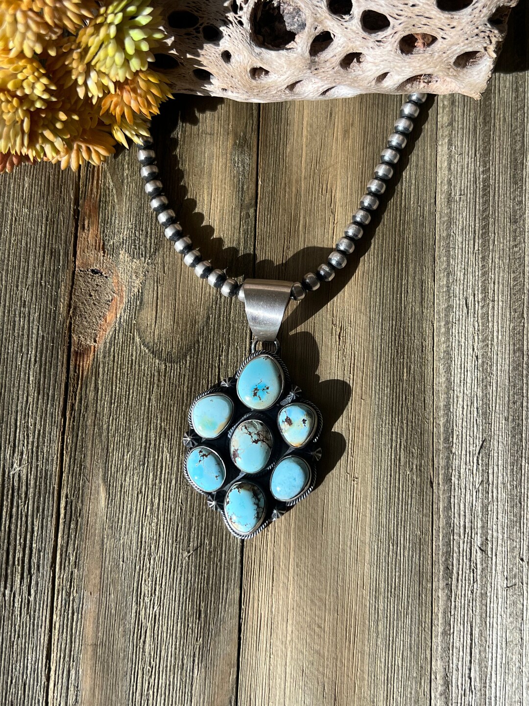 Dave Smith Golden Hills Turquoise & Sterling Silver Cluster Pendant - Etsy