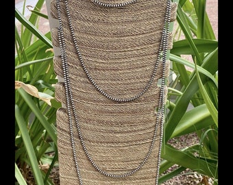 Navajo Sterling Silver 3 mm 22 inch Pearl Necklace