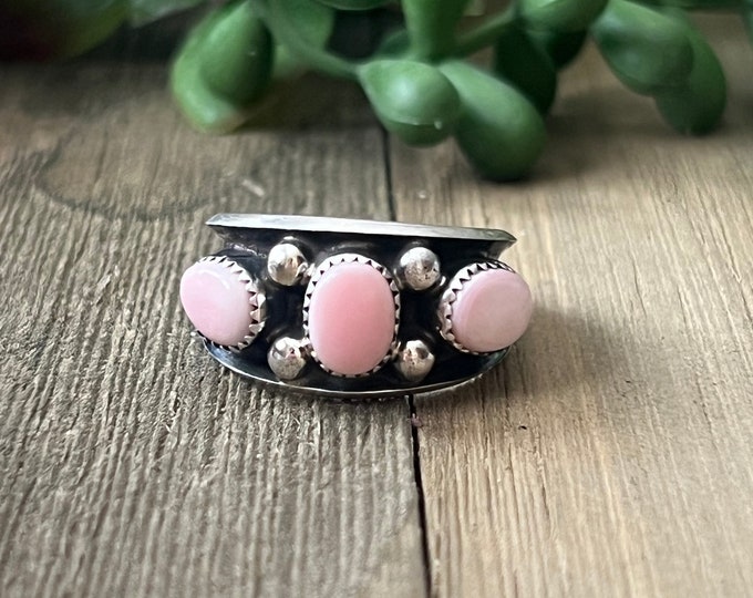 Navajo Sterling Silver & Queen Pink Conch Cross Da