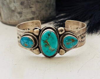 Vintage Old Pawn NATIVE AMERICAN Navajo Oval Royston Turquoise Sterling ...