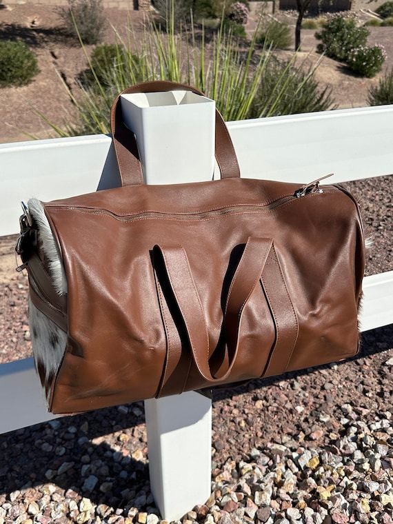 Genuine Tooled Leather Cowhide Duffle Bag