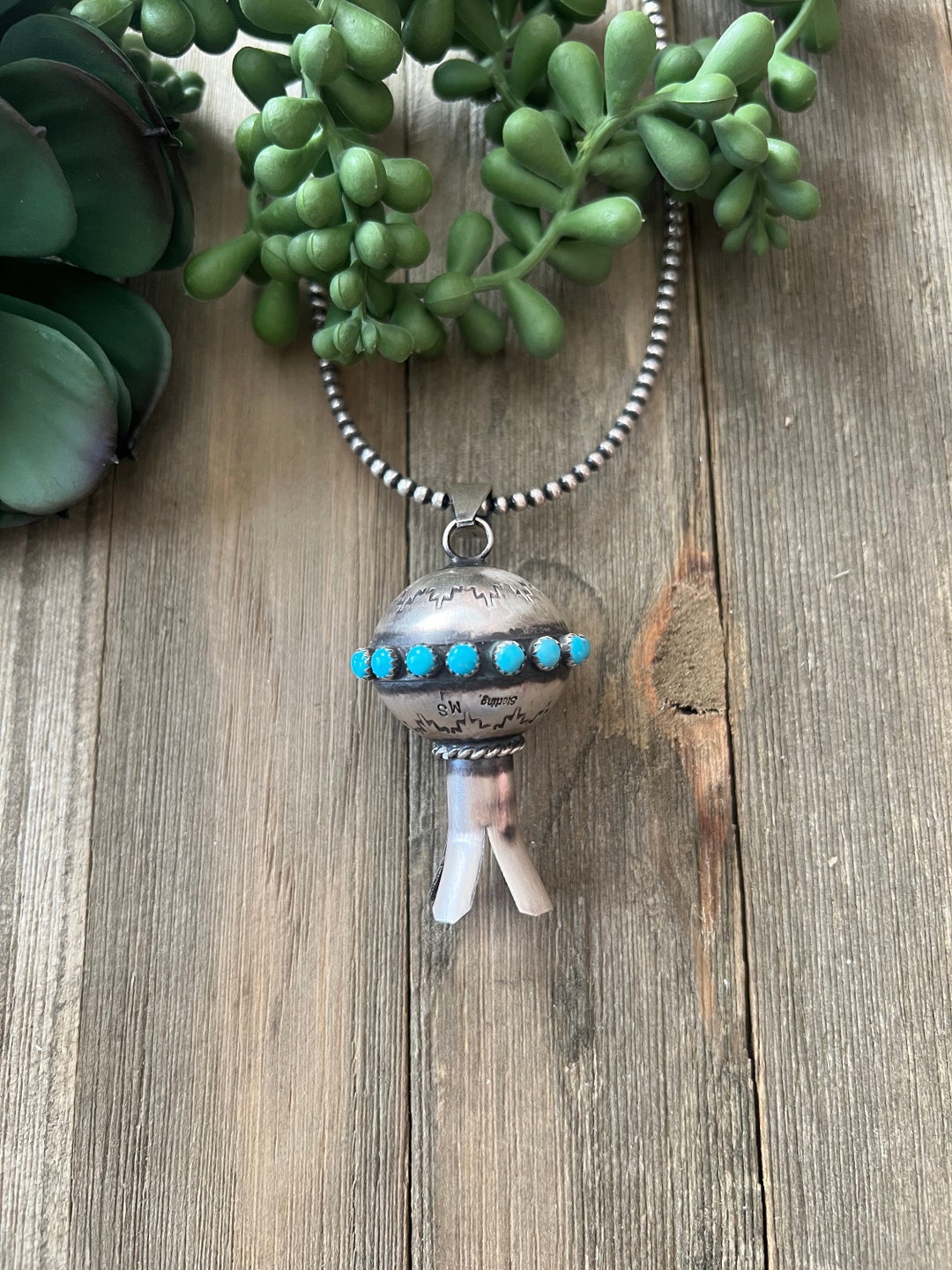 Navajo Made Kingman Turquoise & Sterling Silver Blossom Pendant - Etsy