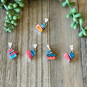 Navajo Made Multi Stone & Sterling Silver Inlay Heart Pendant