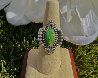 Anillo de turquesa y plata esterlina de las montañas del suroeste de Sonora, talla 7