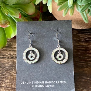 Beautiful Southwest Handmade White Opal & Sterling Silver Dangle Earrings