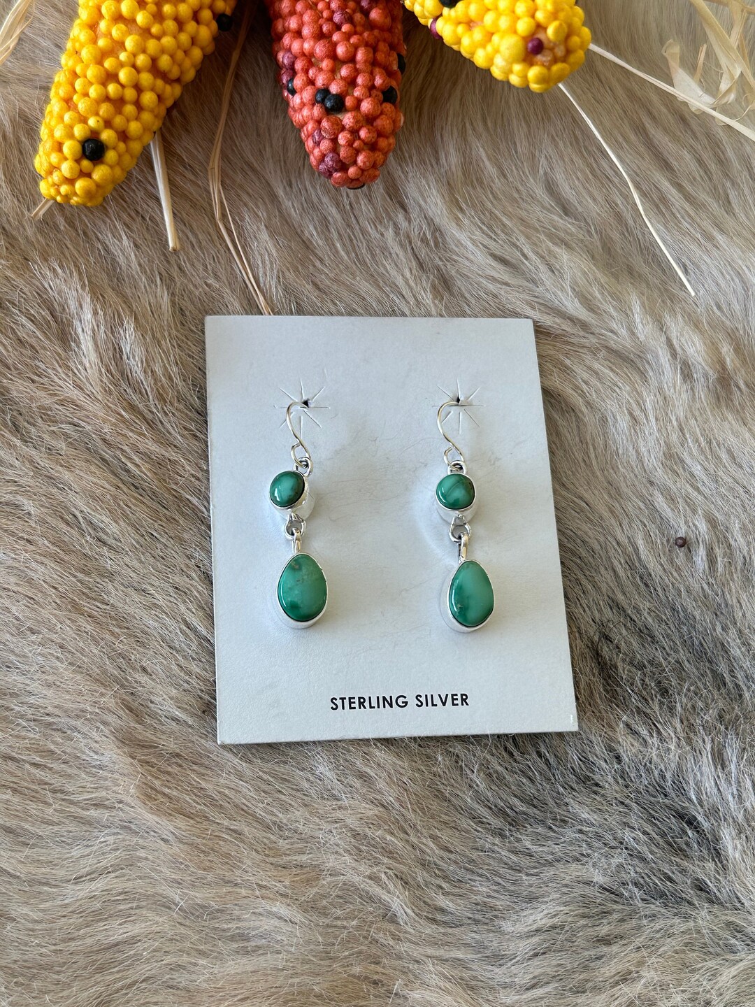 Navajo handmade hand-stamped sterling silver Sonoran Gem hoop earrings main image 1