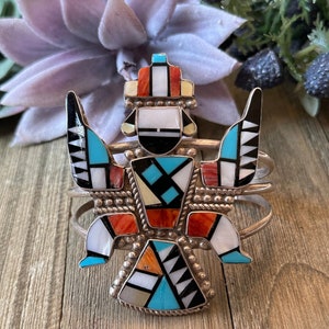 Zuni Made Multi Stone & Sterling Silver Inlay Cuff Bracelet