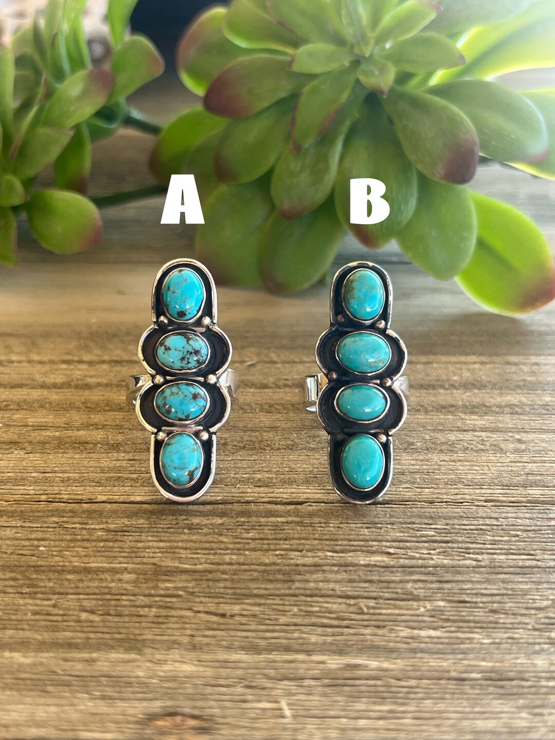 Southwest Made Kingman Turquoise & Sterling Silver Shadowbox Adjustable ...