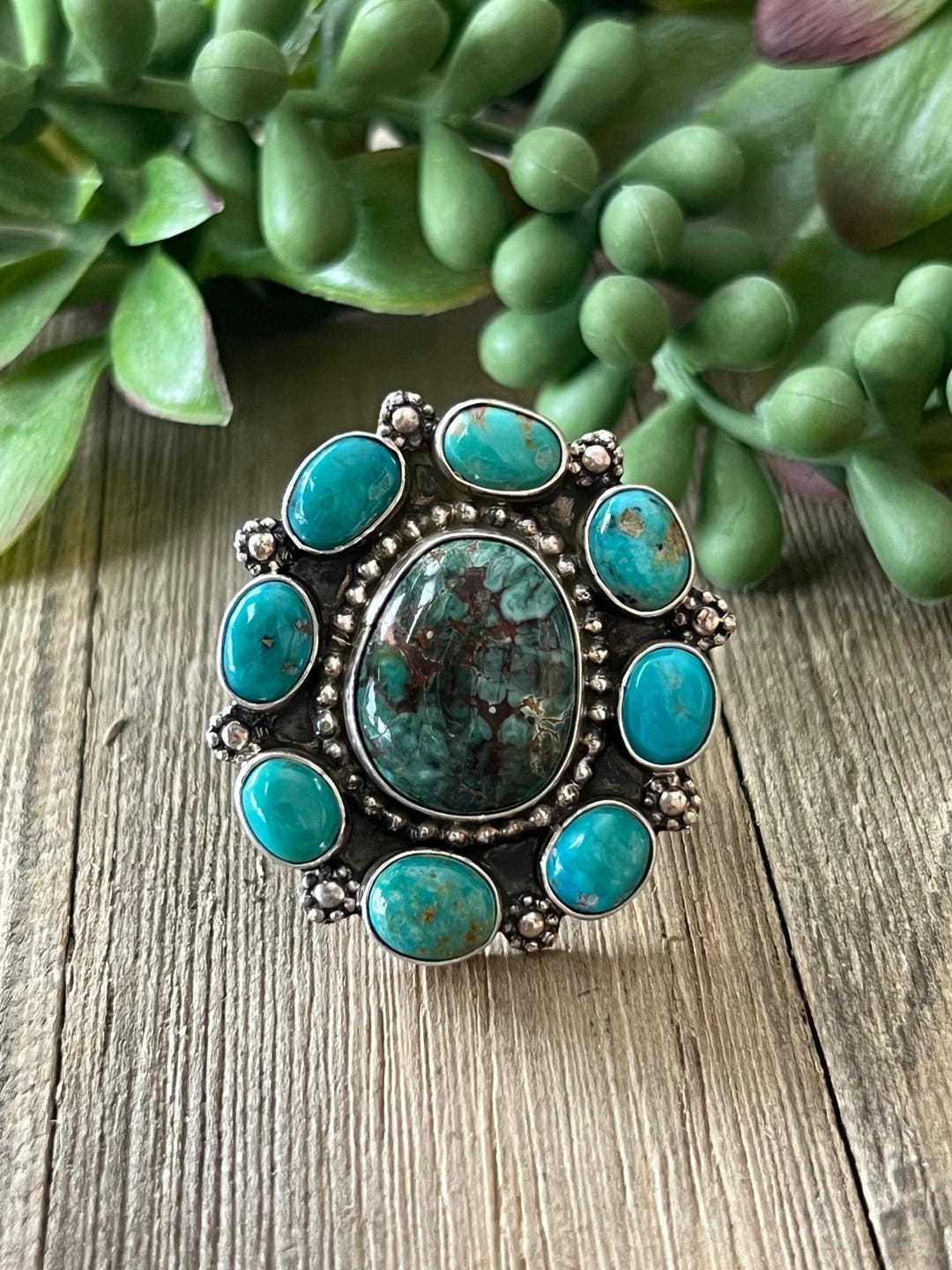 Chris Etsitty Kingman Turquoise & Sterling Silver Ring Size 6.75 - Etsy