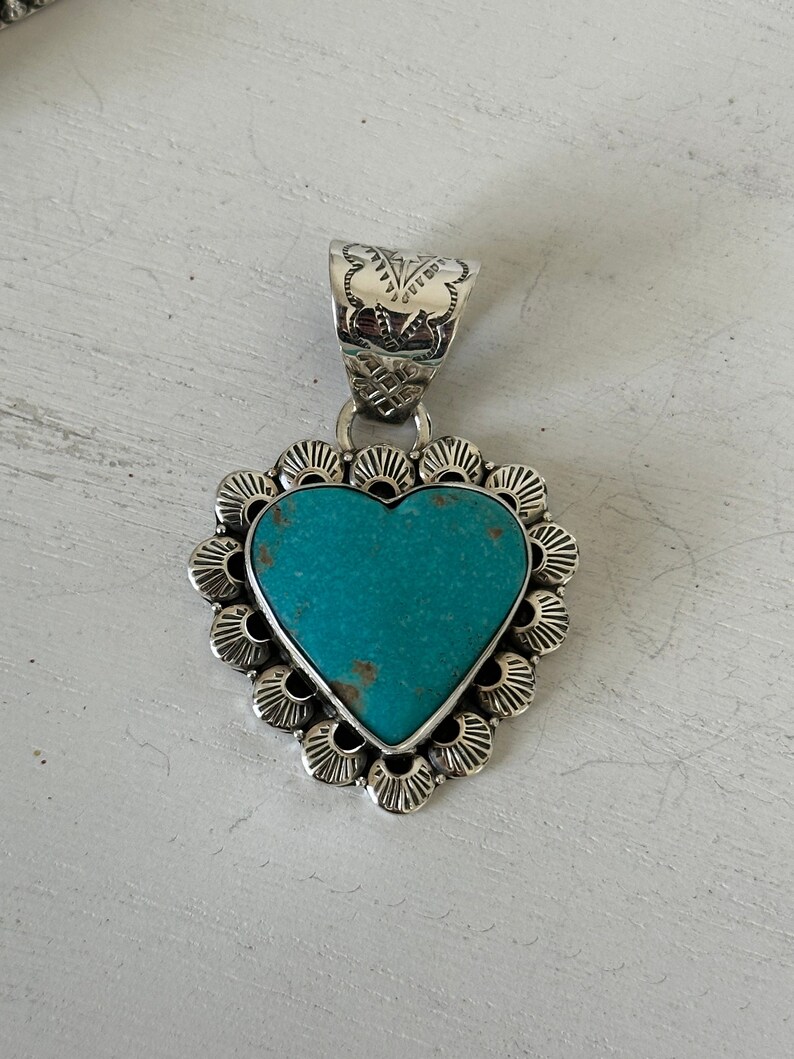 Tony Yazzie Kingman Turquoise & Sterling Silver Heart Pendant - Etsy