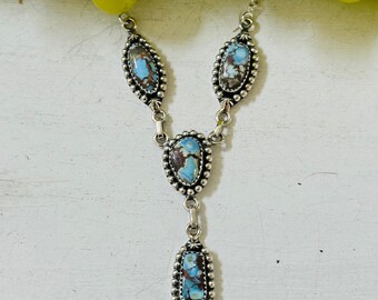 Zuidwest handgemaakte Golden Hills Turquoise & Sterling zilveren Lariat ketting