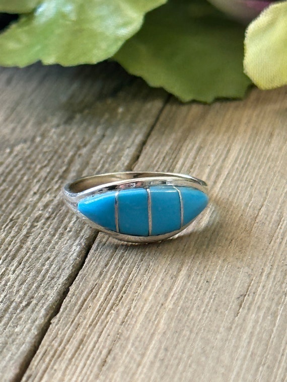 Navajo Made Turquoise & Sterling Silver Inlay Ring