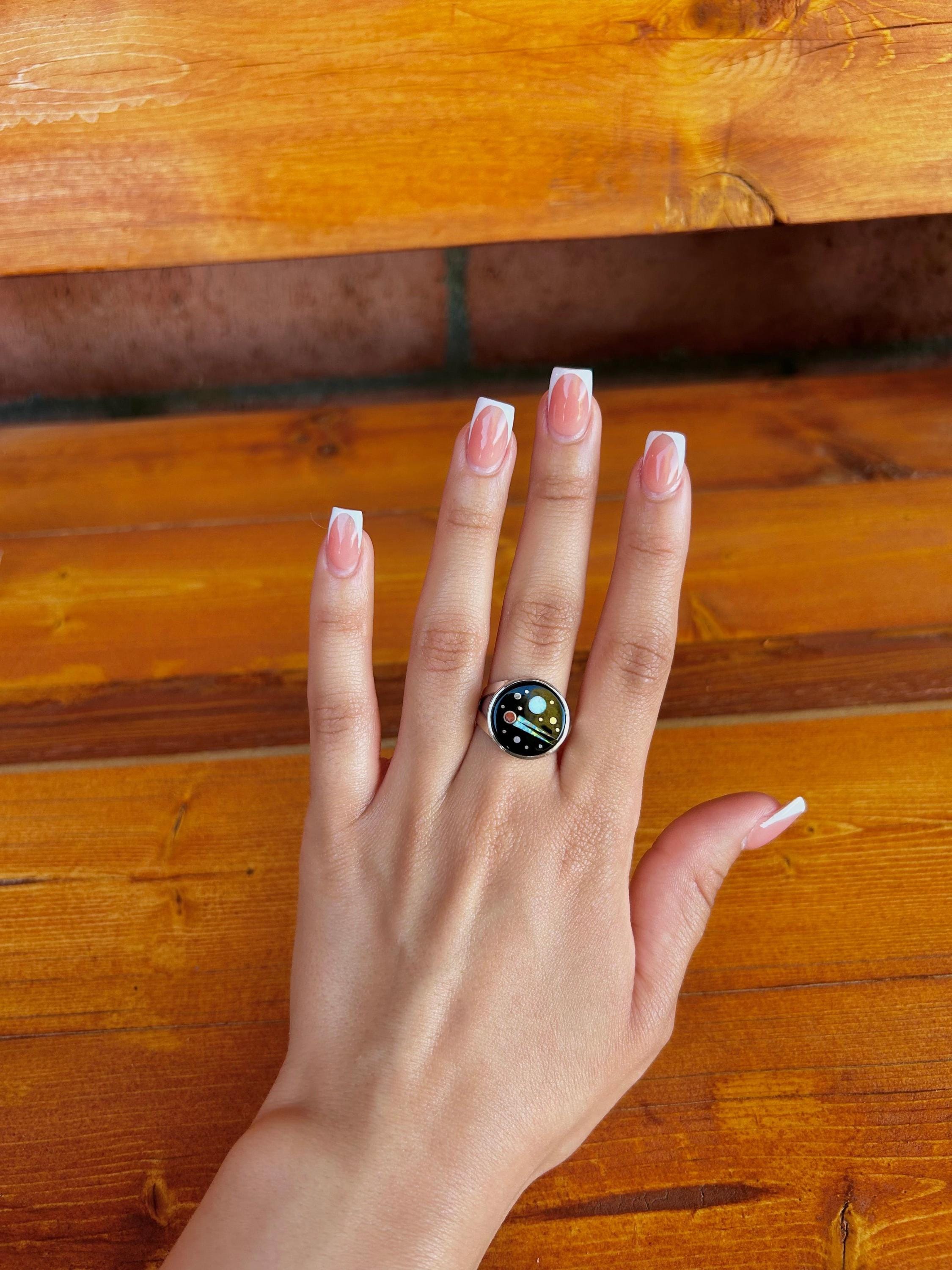 Matthew Jack Multi Stone Inlay Galaxy & Sterling Silver Ring Size